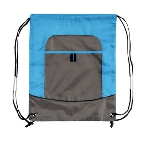 NWOT UNISEX PORT AUTHORITY POCKET DRAWSTRING BAG BLUE/DEEP SMOKE